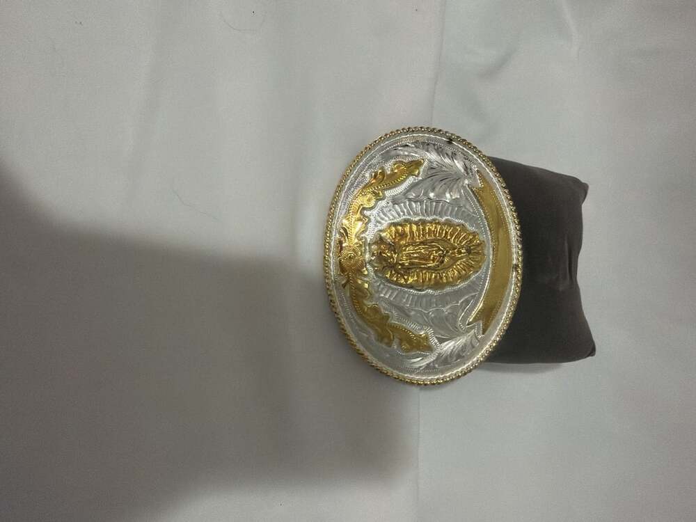 Western Virgin Mary Guadalupe Oval Belt Buckle Silver Gold Two Tone